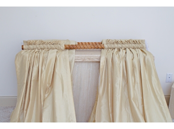 Two Wooden Drapery Rods & Four Drapery Panels