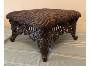 Upholstered Footstool With Metal Base