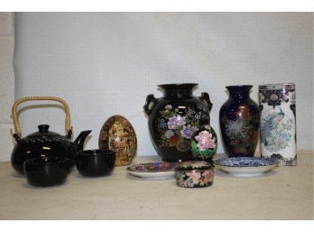 11 Pc Mixed Lot - Japanese Porcelain Vases, Tea Set, Satsuma Egg Etc.