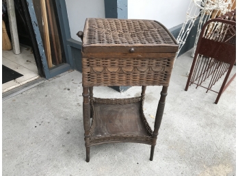 Vintage Wicker Sewing Basket Side Table
