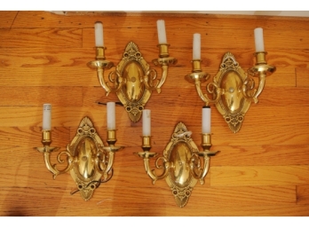Two Pair  Brass Two Light Wall Sconces