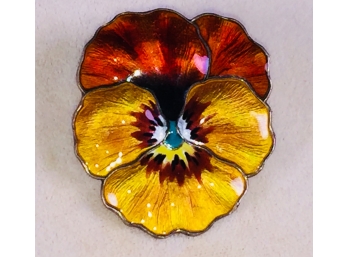 Enamel Guilloce Sexy Pansy Flower Brooch