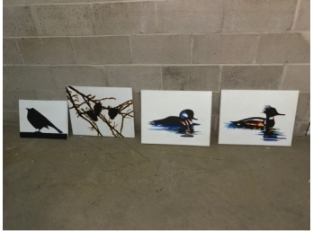 A Group Of Four Oil On Canvas  Depicting Birds
