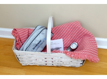 Feel Better - White Basket With Blanket And Brookstone Pain Reliever Wand