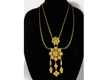 Striking Double Swag Goldtone Necklace