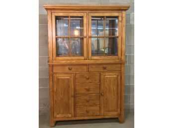 Charming Two Part Hutch With Lighted Cabinet Top