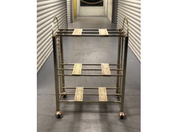 Mid Century Modern Brass Record Storage Bar Cart With Adjustable Shelf Supports