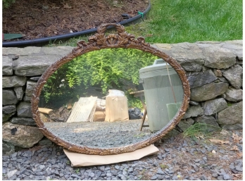 Nice Oval Carved And Dark Stained Wood Framed Mirror