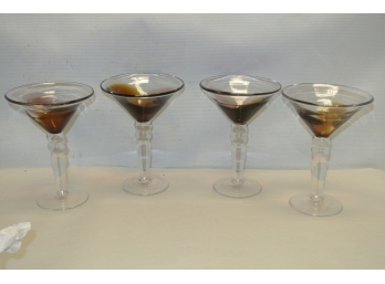 Set Of 4 Gently Used Multi Colored Stemmed Martini Glasses