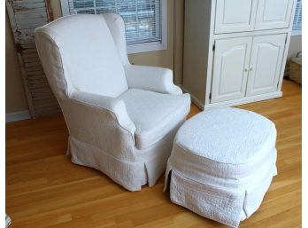 Slip Covered Wing Chair & Matching Ottoman