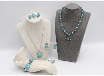 Mix And Match Faux Turquoise Silvertone Jewelry