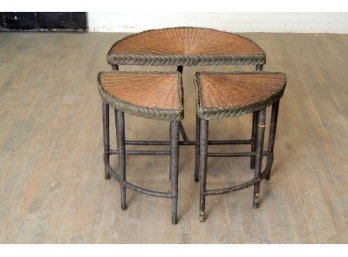 Three Piece Vintage Wicker Nesting Tables  - Retail $140