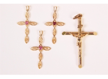 Group Of 14K And 9K Gold Crucifix Pendants