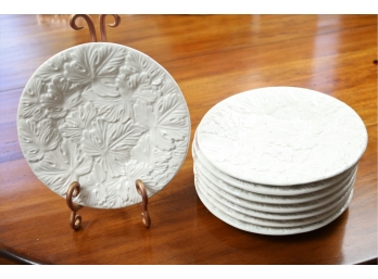 Made In Italy, 7 White Floral Design Plates