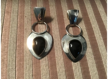 Sterling Silver And Onyx Pierced Earrings