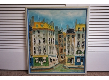 Framed Painting Of French City Life By Robert Scott