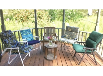 Five Outdoor Chairs And Petite Handmade Octagon Table