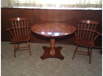 Maple Pedestal Table And Two Windsor Chairs