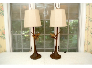 Pair Metal Tall Outdoor Table Lamps