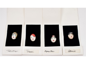 Set Of Four Adagio Fine Porcelain Individually Crafted Face Brooches In Original Card