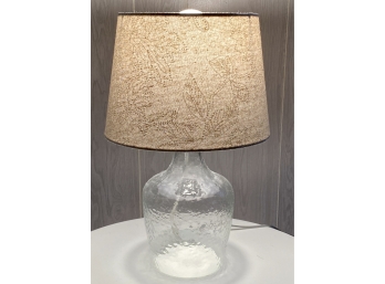 Blown Glass Table Lamp With Leaf Pattern Linen Shade
