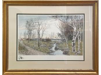 Benjamin Lander Hand Colored Engraving Landscape
