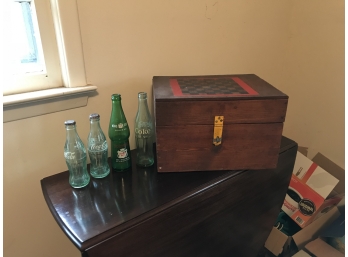 Wood Box W/Vintage Coke & Ginger Ale Bottles