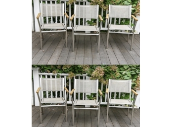 Set Of Six Barlow Tyrie Equinox Outdoor Teak And Stainless Steel Arm Chairs