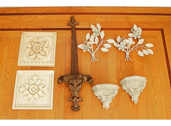 Group Of Decorative Floral And Foliate Ceramic Wall Hangings, Some AS-IS