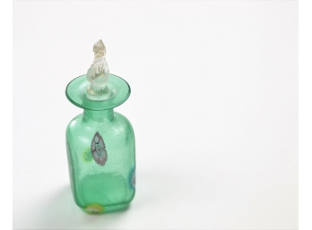 Glass Hand Floral Burst Painted Emerald Green Glass Perfume Bottle With Shaped Flame Glass Topper