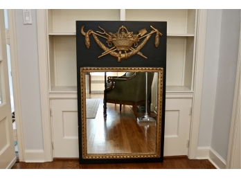 Harvest Wall Mirror; Vintage Piece With Black Painted Frame And Antique Gold Relief Carvings