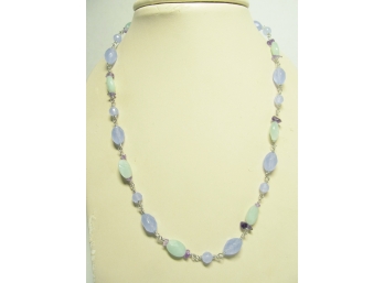 Natural Cut And Polished Stone Sterling Chain Necklace