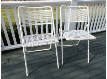 2 Vintage White Painted Metal Chairs