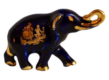 LIMOGES Cobalt Blue 22kt Gold Elephant Porcelain Figure