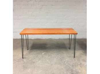 Mid Century Modern Style Slat Console Table Or Desk On Hairpin Legs