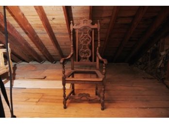 Vintage Oak Carved Tall Back Arm Chair
