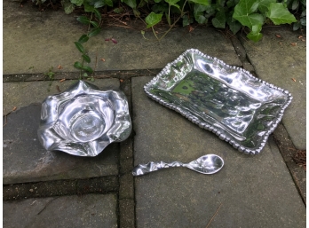 Three Silvered Glass Serving Items