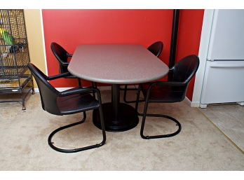 Dining Table & Four Leather Arm Chairs