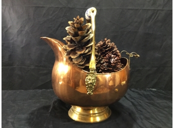 Vintage Copper Brass Lions Head Coal Ash Scuttle Bucket With Delft Handle