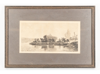 **Early Framed Etching Ferry Transportation
