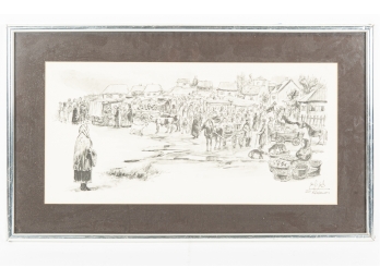 Framed Z. Kleinman Print Of European Old Country  Village