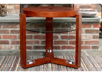Round Side Table With Glass Tier