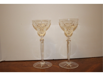 Pair Of Pre Owned 8.5' Tall Crystal Tea Lite/Votive Candle Holders