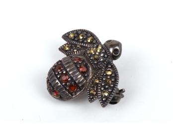 Small Antique Sterling Garnet And Marcasite Bee Brooch