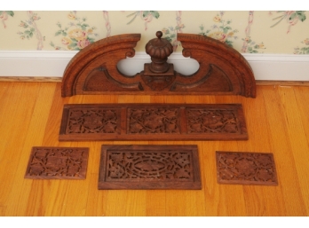Group Of Wood Architectural Elements Including A Walnut Pediment