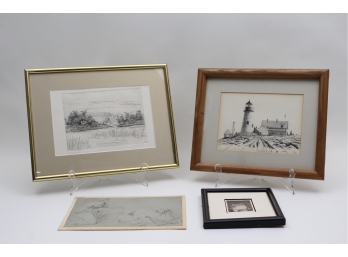 Four Signed Pencil Etchings