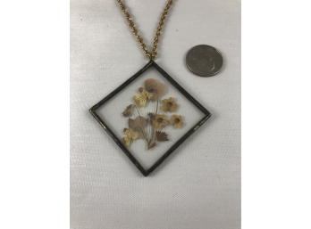 Vintage Pressed Flower Pendant Necklace