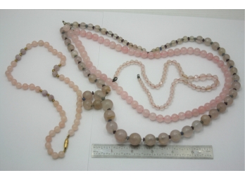 Lot Of Pink Rose Quartz Bead Necklaces