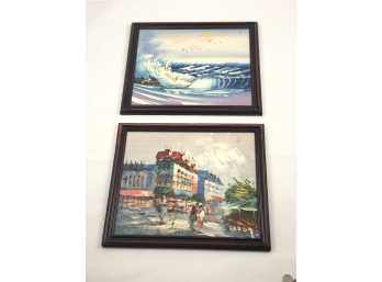 Vintage Pair Of Original Oil On Board Impressionist Paintings