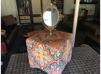 Beautiful Ornate Brass Vanity Table Mirror And Upholstered Cube Vanity Stool